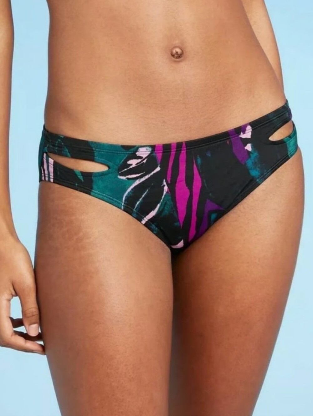 ALL in MOTION Women’s Botanical Print Cut-Out Bikini Bottom Hipster NWT